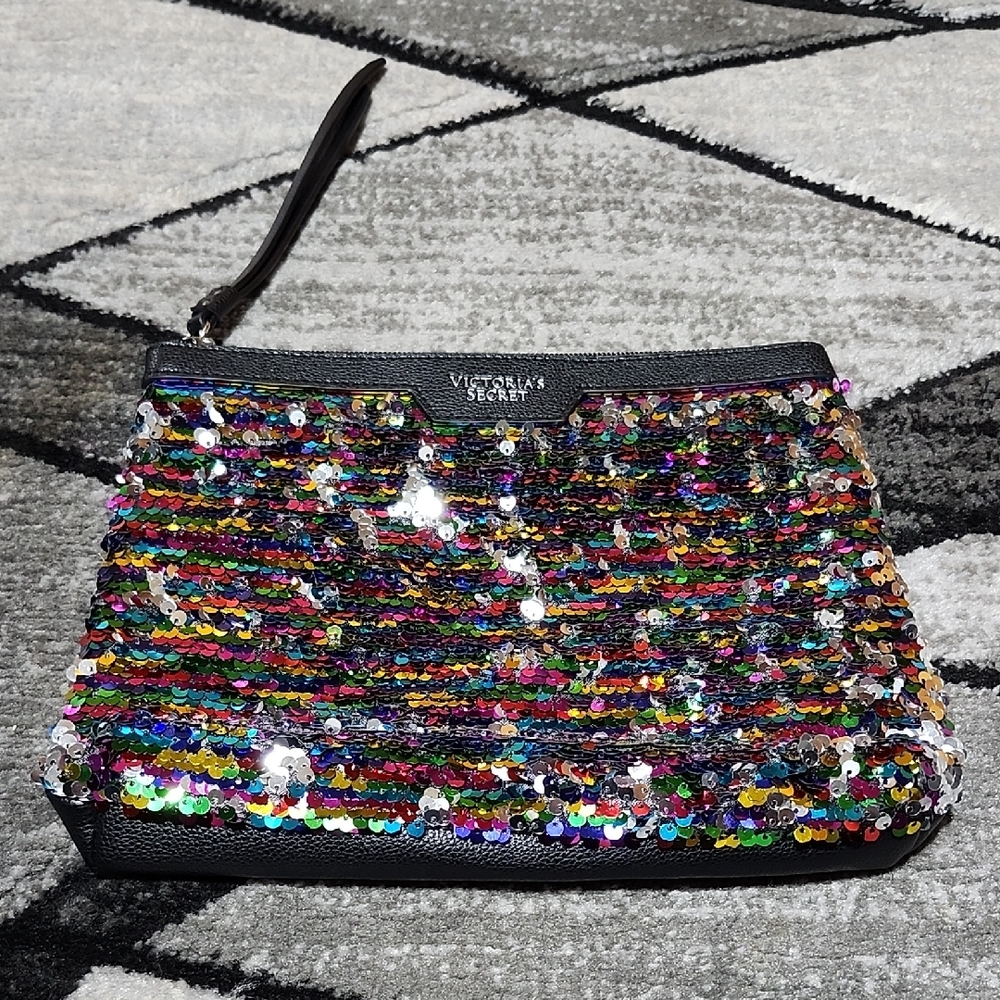 VICTORIA SECRET 2016 REVERSIBLE RAINBOW/SILVER SEQUINS FAUX LEATHER GOLD SHINE